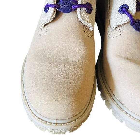 TIMBERLAND Womens Roll Top A21UK Beige Leather/Purple Lace Up Boots size 7. - Picture 5 of 10